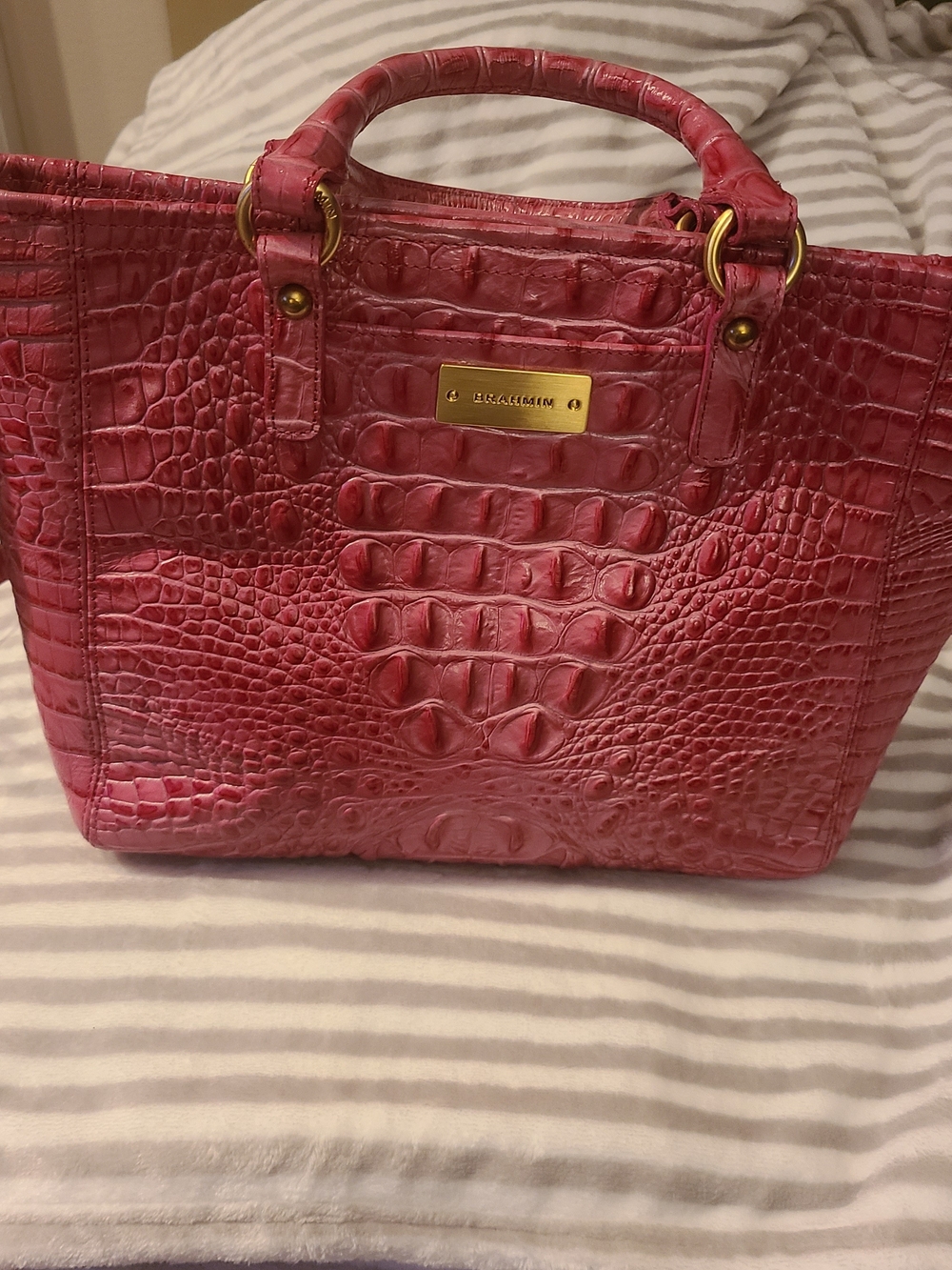 Brahmin Pink Croc-Embossed Leather Satchel